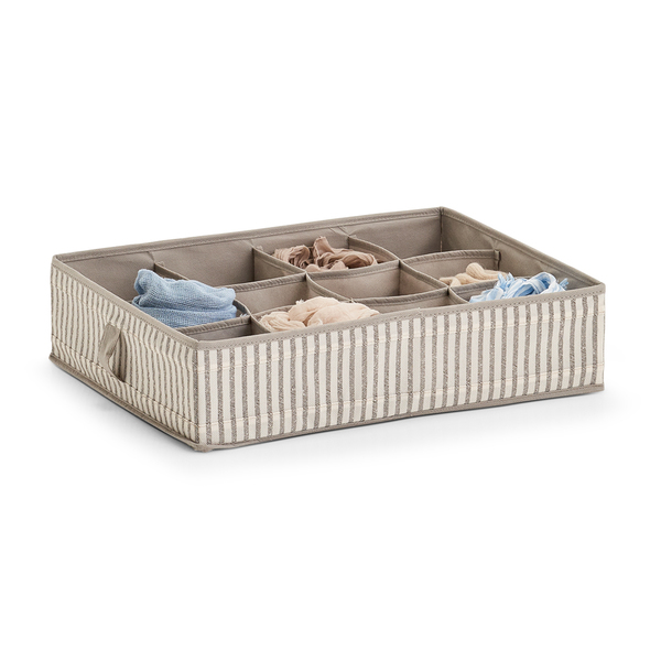 Aufbewahrungsbox m. Deckel Stripes, Vlies, beige