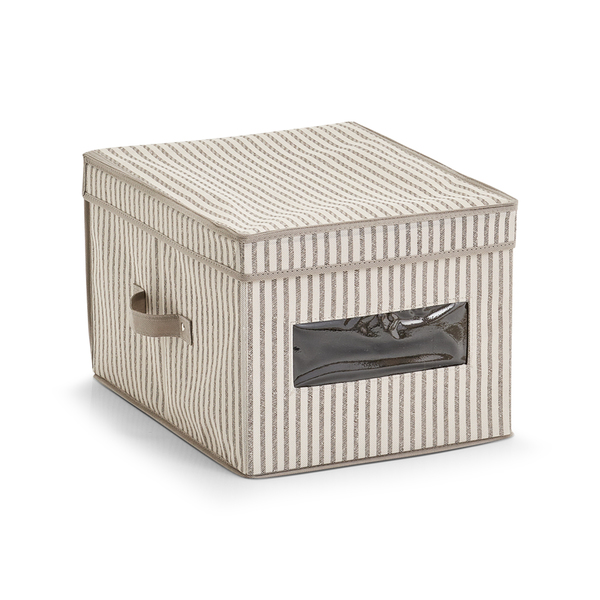 Aufbewahrungsbox m. Deckel "Stripes", Vlies, beige