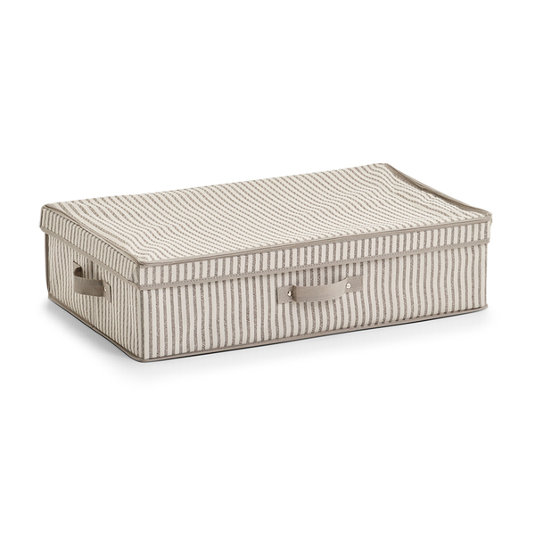 Aufbewahrungsbox m. Deckel "Stripes", Vlies, beige