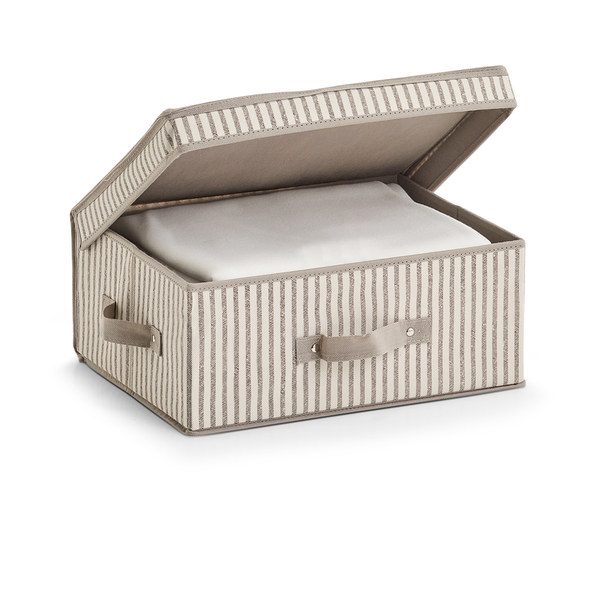 Aufbewahrungsbox m. Deckel Stripes, Vlies, beige