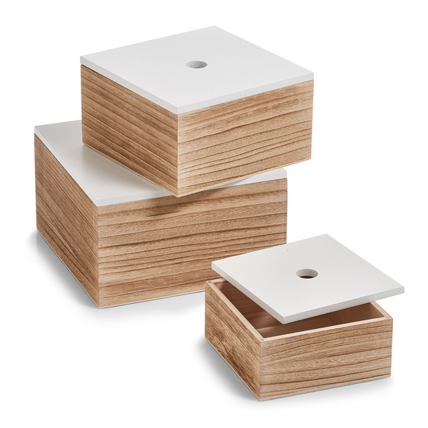 Aufbewahrungsboxen-Set 3-tlg., Holz, weiß/natur | Bad-Accessoires Sets