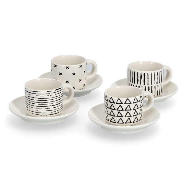 Espresso-Set, 8-tlg., Keramik, schwarz/weiß