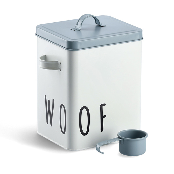 Futterdose "Woof", Metall, weiß/blau