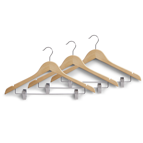 Kleiderbügel-Set m. Clips, 3-tlg., Holz
