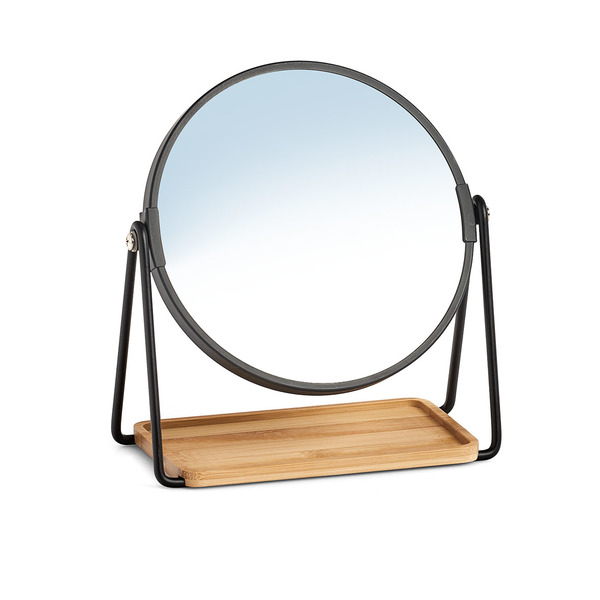 Kosmetikspiegel, 1x/2x, Metall/Bambus, schwarz