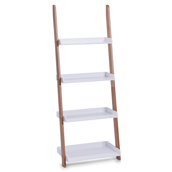Leiter-Regal m. 4 Ablagen, MDF/Bambus, weiß