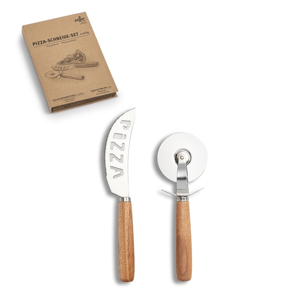 Pizza-Schneide-Set, 2-tlg., Akazie/Edelstahl