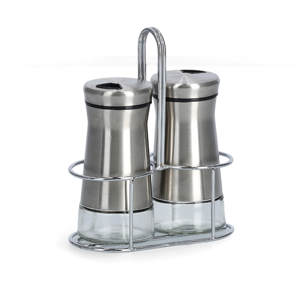 Salz-/Pfefferstreuer-Set, 3-tlg., Glas/Edelstahl/