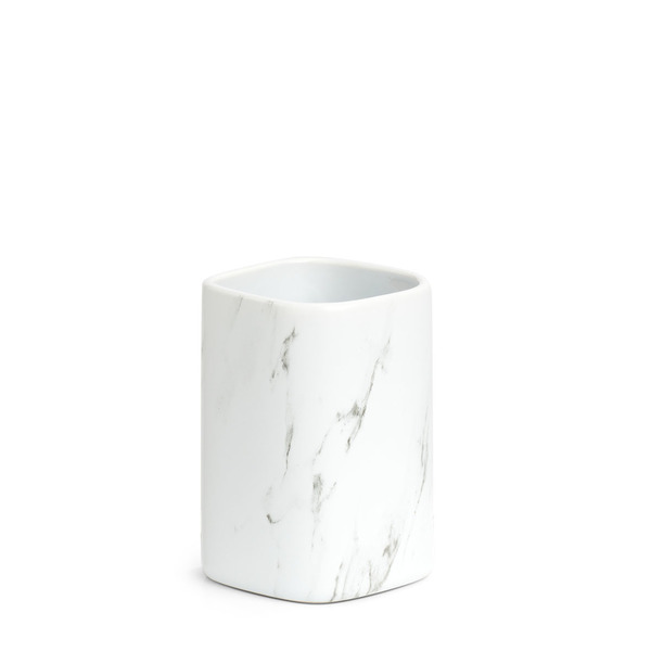 Zahnputzbecher "Marmor", Keramik, weiß