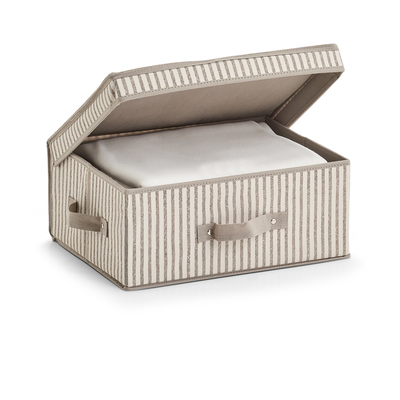 Aufbewahrungsbox m. Deckel "Stripes", Vlies, beige