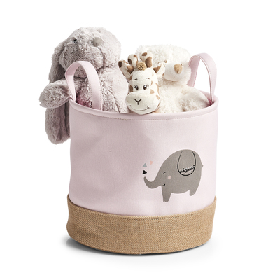 Aufbewahrungskorb"Elefant", Polyester/Jute, rosa