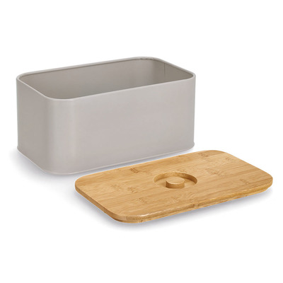 Brotkasten m. Bambusdeckel, Metall, beige