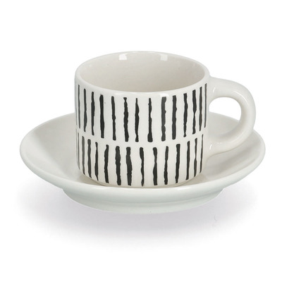 Espresso-Set, 8-tlg., Keramik, schwarz/weiß