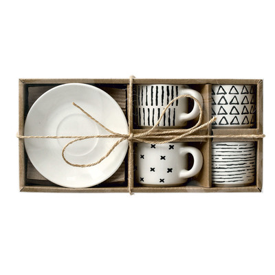 Espresso-Set, 8-tlg., Keramik, schwarz/weiß