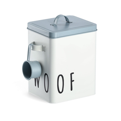 Futterdose "Woof", Metall, weiß/blau