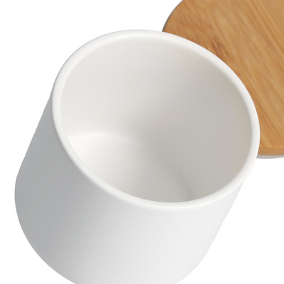 Gewürzdose m. Bambusdeckel, 290 ml, Keramik, weiß
