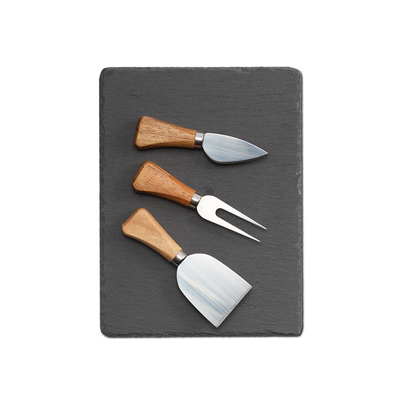 Käse-Servier-Set, 4-tlg., Schiefer/Edelstahl/Holz