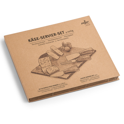 Käse-Servier-Set, 4-tlg., Schiefer/Edelstahl/Holz