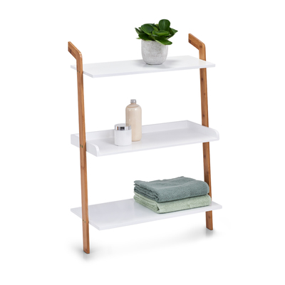 Leiter-Regal m. 3 Böden, Bambus/MDF, weiß