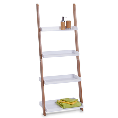 Leiter-Regal m. 4 Ablagen, MDF/Bambus, weiß