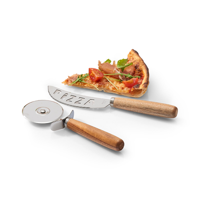 Pizza-Schneide-Set, 2-tlg., Akazie/Edelstahl