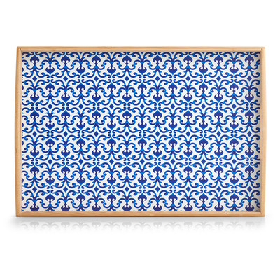 Serviertablett "Marokko", Bambus, blau/weiß