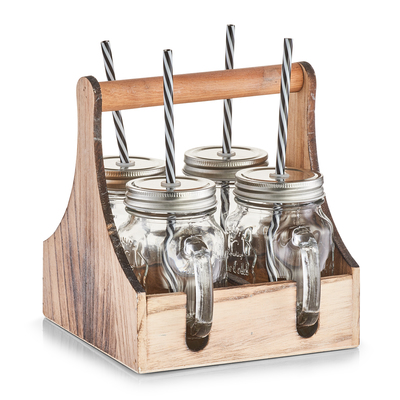 Trinkgläser-Set, 5-tlg., Glas/Metall/Holz