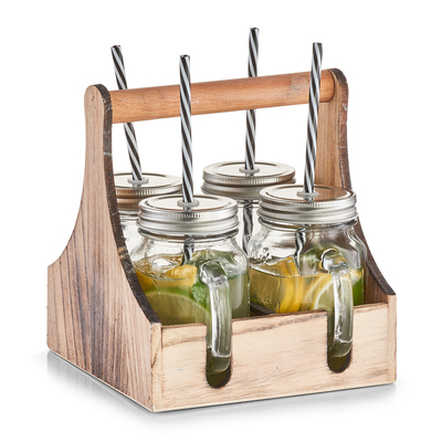 Trinkgläser-Set, 5-tlg., Glas/Metall/Holz