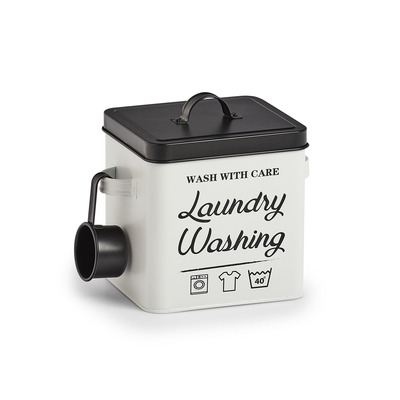 Waschpulver-Box "Laundry", Metall, weiß/schwarz