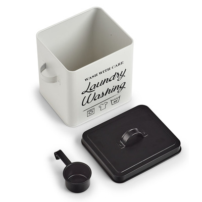 Waschpulver-Box "Laundry", Metall, weiß/schwarz