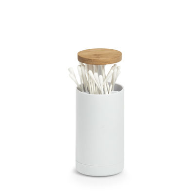 Wattestäbchen-Spender, Kunststoff/Bambus, weiß