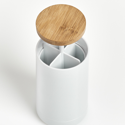 Wattestäbchen-Spender, Kunststoff/Bambus, weiß