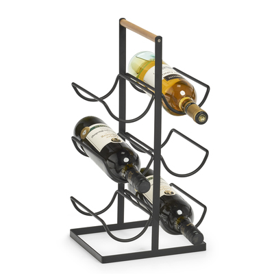 Weinregal für 6 Flaschen, Metall/Holz, schwarz